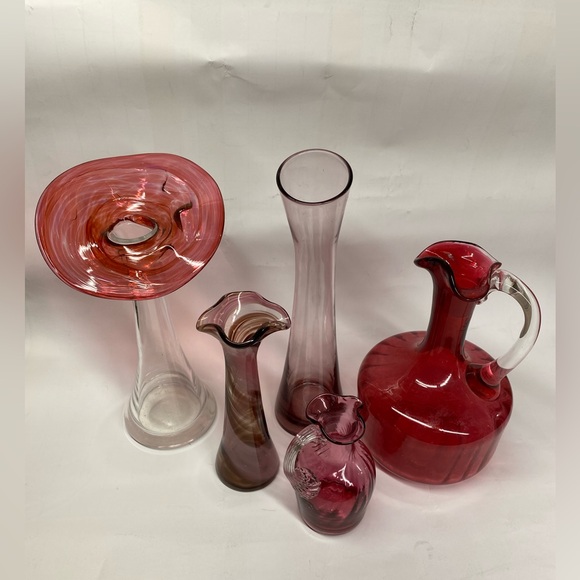 Cranberry purple clear art glass vases decanter’s Bundle - Picture 3 of 12